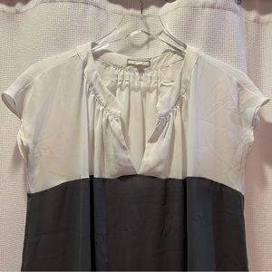 White and Gray Color Block Short Sleeve Blouse